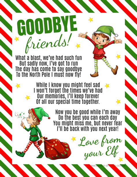 Printable Elf Goodbye Letter